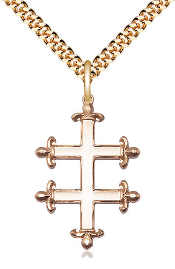 Extel Large 14kt Gold Filled Cross of Lorraine Pendant with 24" chain, Made in USA