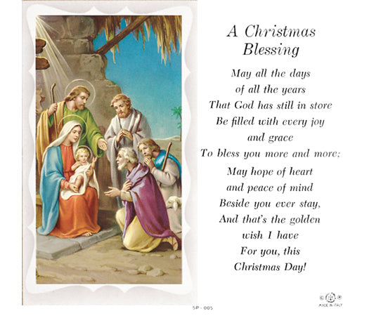 A Christmas Blessing Catholic Prayer Holy Card with Prayer on Back, Pack of 100