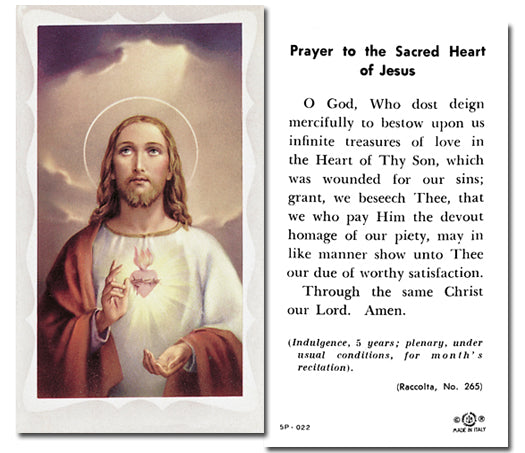 Sacred Heart of Jesus Catholic Prayer Holy Card Pack of 100