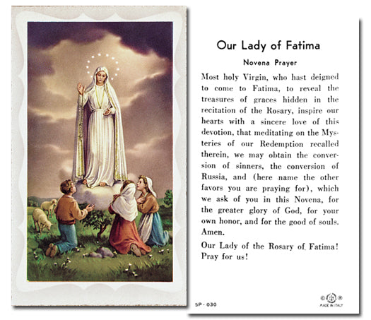Our Lady of Fatima Catholic Prayer Holy Card Pack of 100