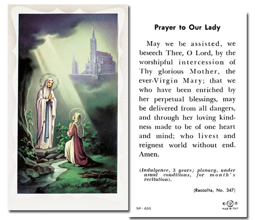 Our Lady of Lourdes Catholic Prayer Holy Card Pack of 100