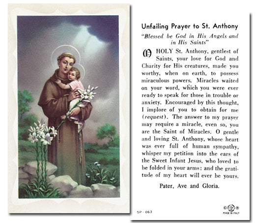 Saint Anthony Catholic Prayer Holy Card with Prayer on Back, Pack of 100
