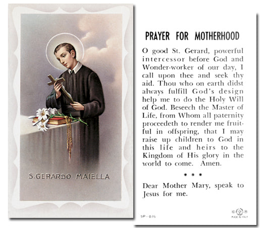 Saint Gerard Majella Catholic Prayer Holy Card with Prayer on Back, Pack of 100