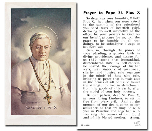 Saint Pius X Catholic Prayer Holy Card with Prayer on Back, Pack of 100
