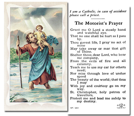 Saint Christopher Catholic Prayer Holy Card with Prayer on Back, Pack of 100