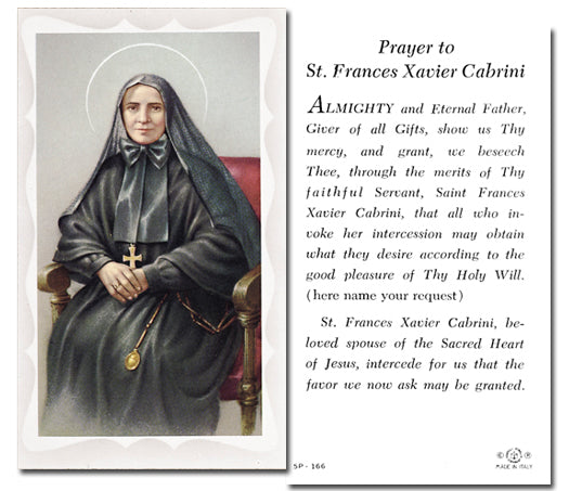 Saint Frances Xavier Cabrini Catholic Prayer Holy Card Pack of 100