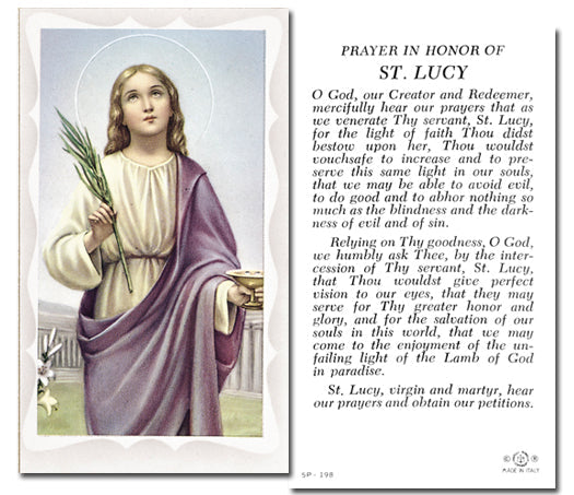 Saint Lucy Catholic Prayer Holy Card with Prayer on Back, Pack of 100