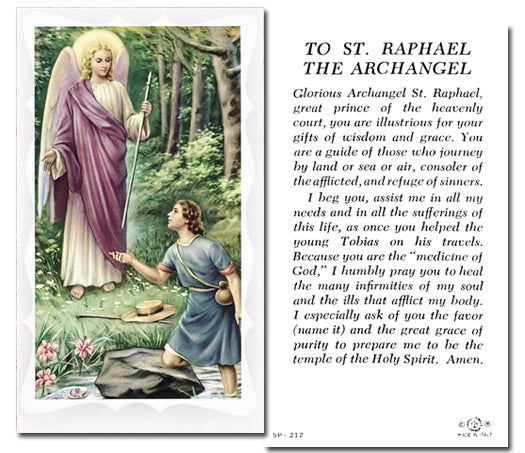 Saint Raphael the Archangel Catholic Prayer Holy Card Pack of 100