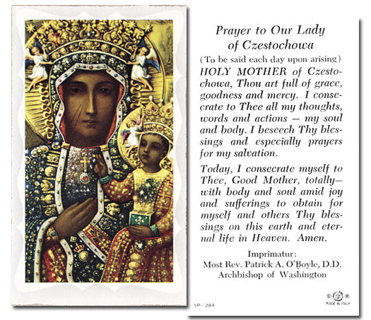 Our Lady of Czestochowa Catholic Prayer Holy Card with Prayer on Back, Pack of 100