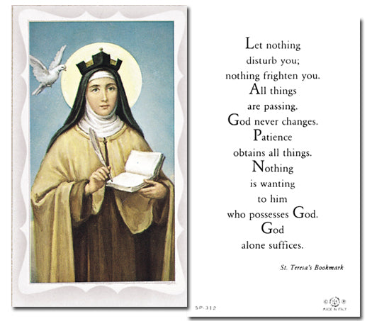 Saint Teresa of Avila Catholic Prayer Holy Card with Prayer on Back, Pack of 100