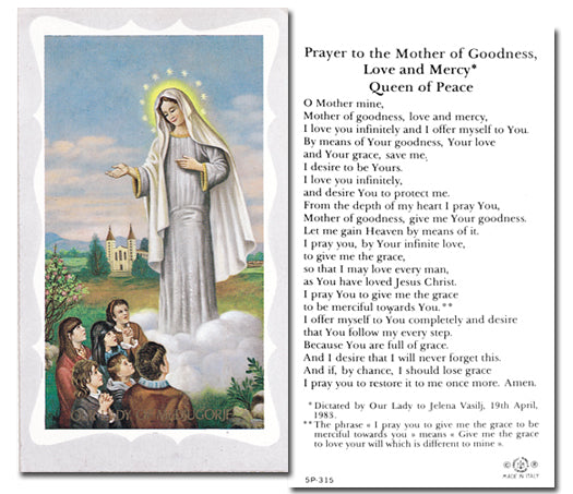 Our Lady of Medjugorje Catholic Prayer Holy Card with Prayer on Back, Pack of 100