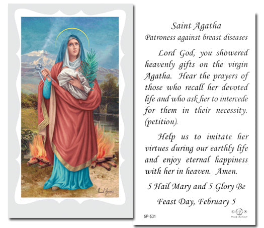 Saint Agatha Catholic Prayer Holy Card with Prayer on Back, Pack of 100