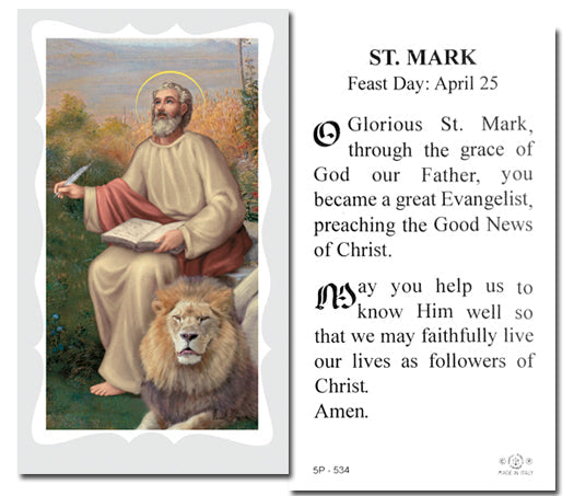 Saint Mark Catholic Prayer Holy Card with Prayer on Back, Pack of 100