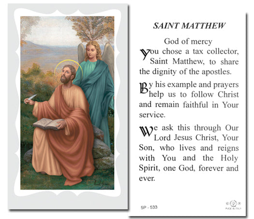 Saint Matthew Catholic Prayer Holy Card with Prayer on Back, Pack of 100