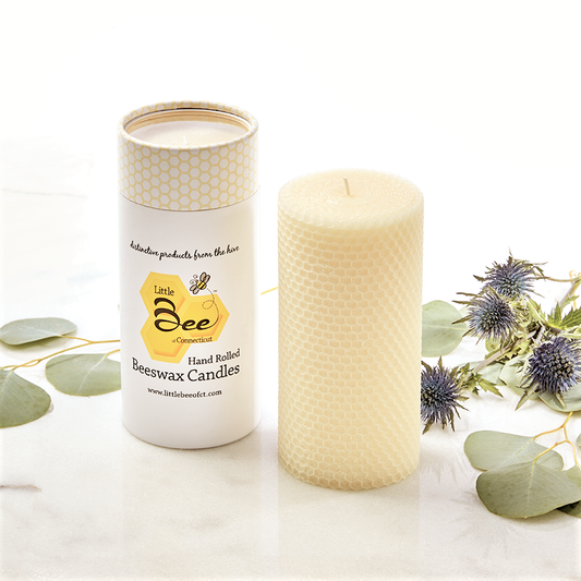 6 Inch Hand Rolled Beeswax Pillar Candle Natural Glow