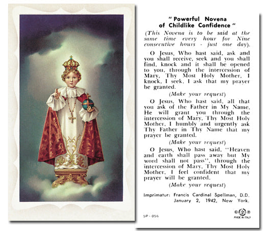 Infant of Prague - Novena Prayer Catholic Holy Card Pack