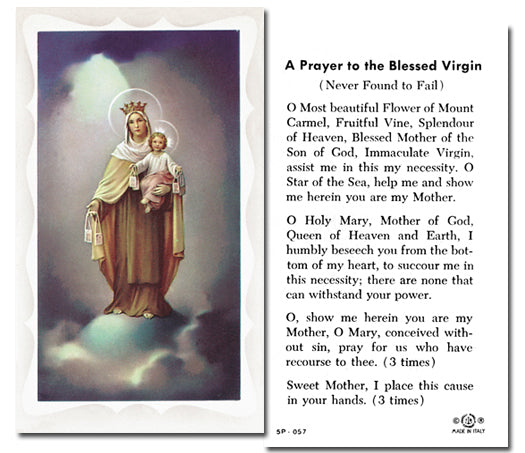 Our Lady of Mount Carmel Catholic Holy Card Pack of 100