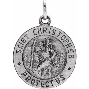 Extel Medium 14K White Gold Catholic St Christopher Pendant