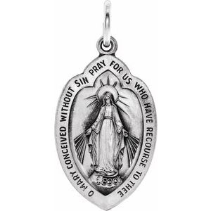 Extel Medium 14K White Gold Oval Catholic Miraculous Medal Charm