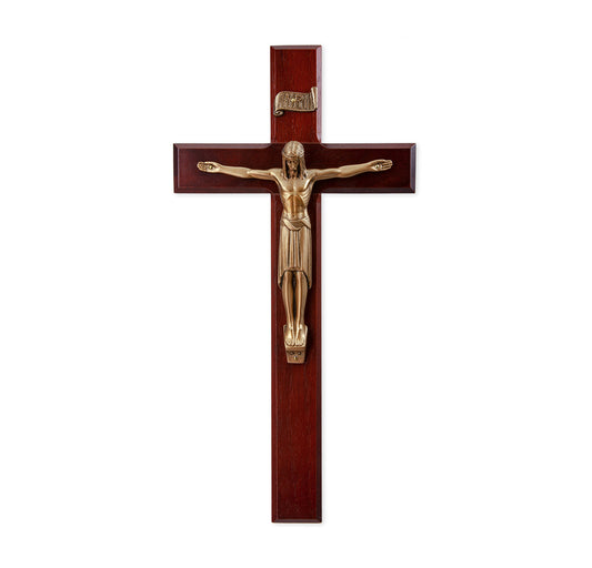 Large Catholic Dark Cherry Wood Wall Crucifix 12 Inch Decor