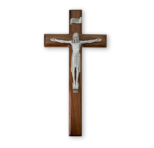 Large Catholic Genuine Walnut Wall Crucifix 12 Inch Decor