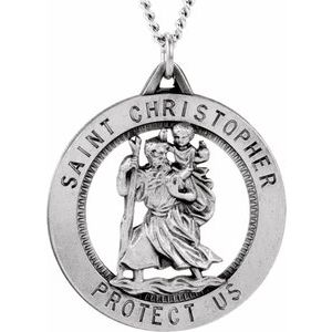 Extel Medium Sterling Silver Mens Womens Religious Catholic St. Christopher Patron Saint Medal Pendant Charm
