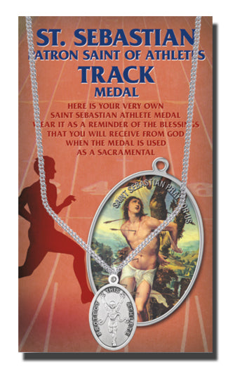 Oval Saint Sebastian Track Pendant Necklace 24 Inch Chain
