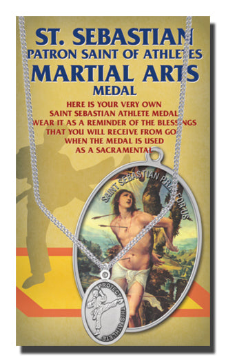 Oval Saint Sebastian Martial Arts Pendant Necklace on a 24" Chain for Men, Patron Saint of Athletes, Made in USA