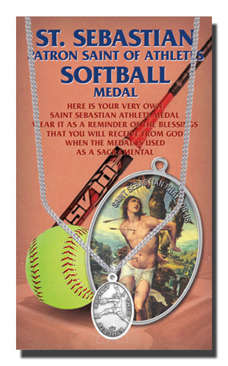 Oval Saint Sebastian Softball Pendant Necklace 18 Inch Chain