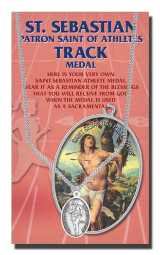 Oval Saint Sebastian Track Pendant Necklace 18 Inch Chain