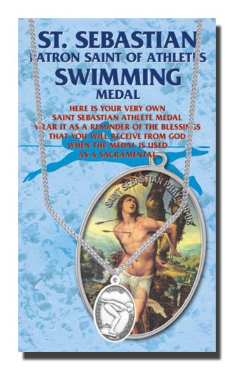 Oval Saint Sebastian Swim Pendant Necklace for Women