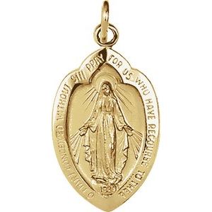 Extel Medium 14K Yellow Gold Oval Religious Catholic Medal