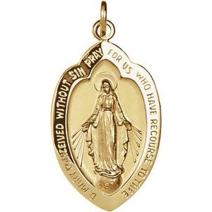 Extel Medium 14K Yellow Gold Oval Religious Catholic Medal