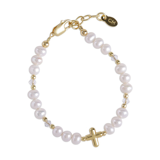 14K Gold-Plated Cross Baby Bracelet & Girls Baptism Gift: Small 0-12m