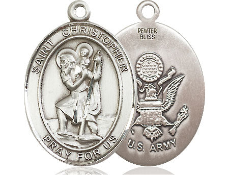 Extel Oval Large Pewter St Christopher Army Medal Made in USA