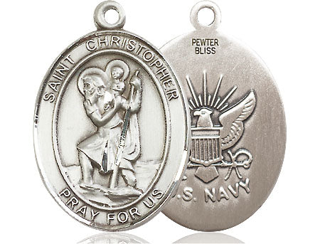 Extel Oval Large Pewter St Christopher Navy Medal Made in USA