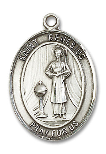 Extel Large Oval Sterling Silver St. Genesius of Rome Medal, Made in USA