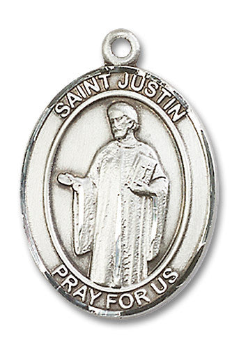 Extel Large Oval Sterling Silver St. Justin Medal, Made in USA