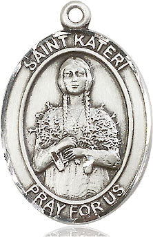 Extel Large Oval Sterling Silver St. Kateri Medal, Made in USA