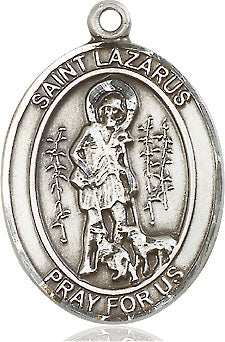 Extel Large Oval Sterling Silver St. Lazarus Medal, Made in USA