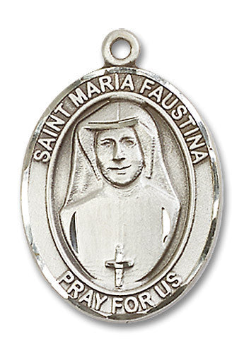 Extel Large Oval Sterling Silver St. Maria Faustina Medal, Made in USA