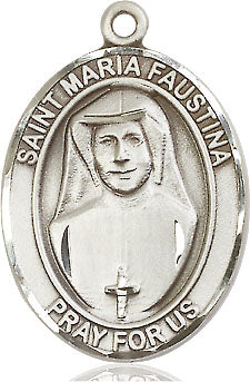 Extel Large Oval Sterling Silver St. Maria Faustina Medal, Made in USA