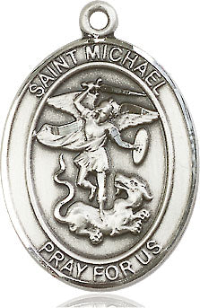 Extel Large Oval Sterling Silver St. Michael the Archangel  Medal, Made in USA