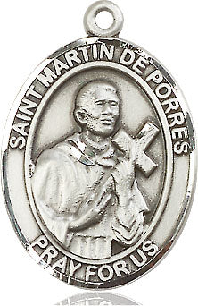 Extel Large Oval Sterling Silver St. Martin de Porres Medal, Made in USA