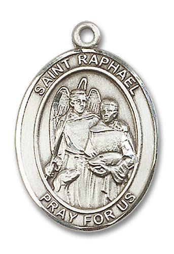 Extel Large Oval Sterling Silver St. Raphael the Archangel Medal, Made in USA