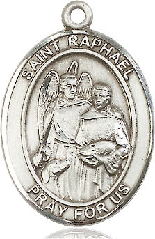 Extel Large Oval Sterling Silver St. Raphael the Archangel Medal, Made in USA