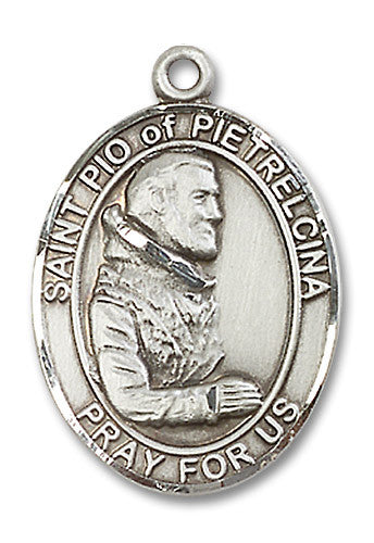 Extel Large Oval Sterling Silver St. Pio of Pietrelcina Medal, Made in USA