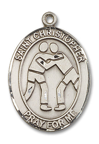 Extel Large Sterling Silver St. Christopher Wrestling Medal Pendant Necklace Charm for Wrestler
