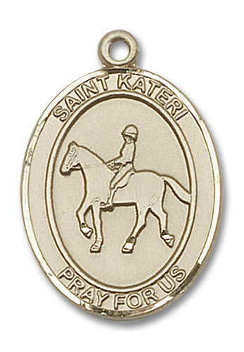 Extel Large 14kt Gold Filled St. Kateri Equestrian Medal Necklace