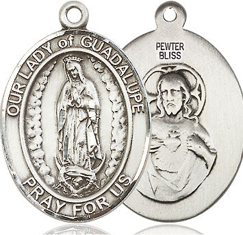 Extel Large Oval Pewter Our Lady of Guadalupe Medal Pendant